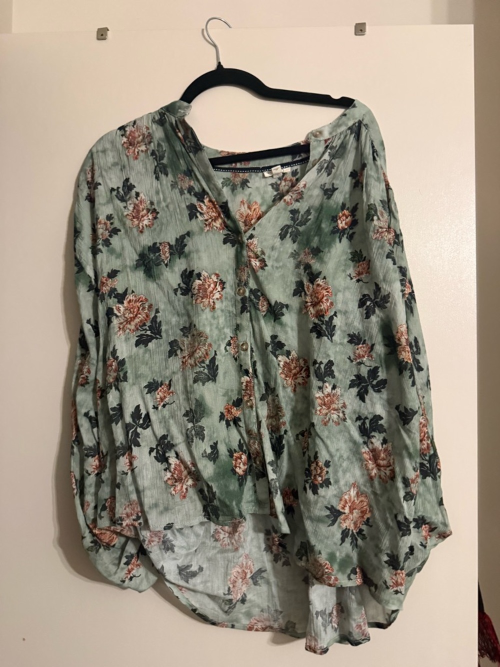 Floral Button-Front Anthropologie Pilcro Blouse in Sage Green